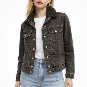 🖤  TOPSHOP Moto Sherpa Lined Denim 90s Trucker Jacket | Size S